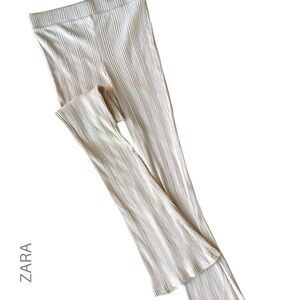 ZARA | NWOT FLARE LEG RIBBED PULL-ON PANTS HIGH WAIST CREAM | SIZE: SMALL